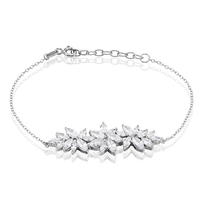 Bracelet Argent Rhodié Viktorik Fleurs Oxydes De Zirconium - Spannringe Damen | OROVIVO