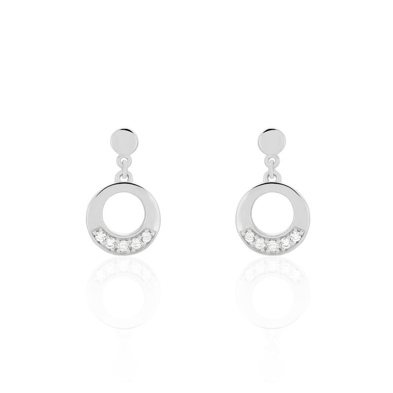 CONNY Damen Ohrringe Lang Silber 925 Zirkonia Weiß Kreis B 2 mm - Ohrringe mit Stein Damen | OROVIVO