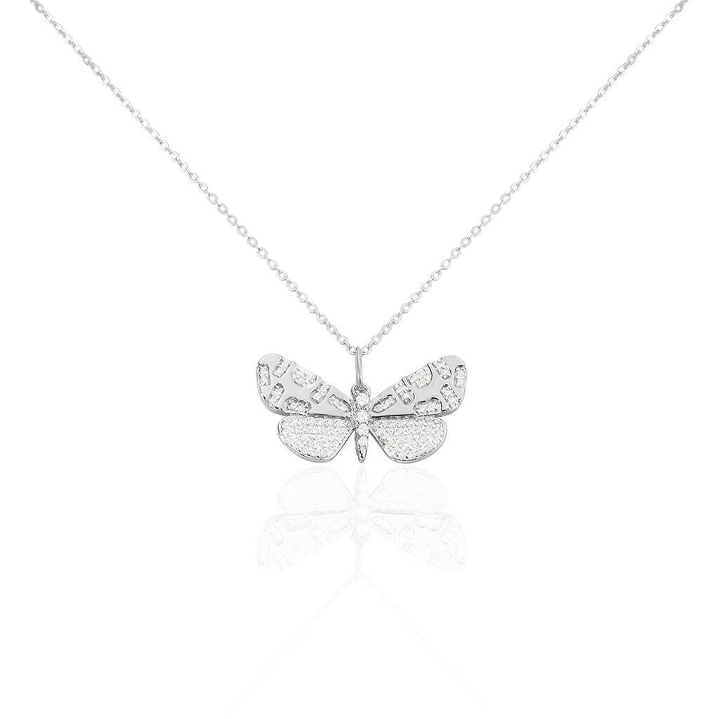Damen Collier Silber 925 Zirkonia Weiß 1,02 ct Schmetterling, Collier mit Stein