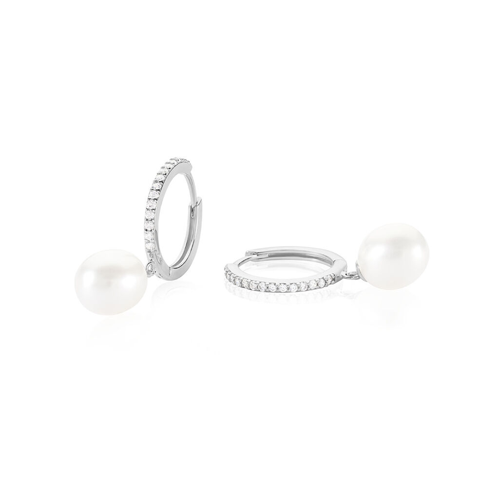 Sydney Damen Creolen Silber 925 Zuchtperle Wei&szlig; 5 ct