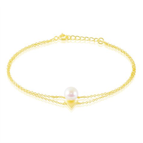 RADINA Damen Armband Silber vergoldet 925 Zuchtperle Wei&szlig; Dreieck - Armb&auml;nder mit Anh&auml;nger  | OROVIVO