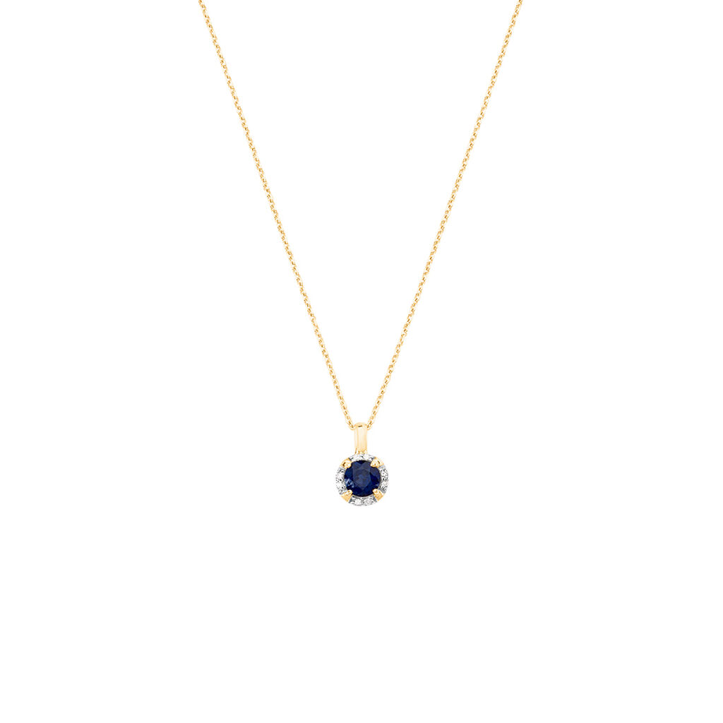 ODARIKE Damen Collier Gold 585 (14 Karat) Saphir Blau 0,6 ct Kreis B 4 mm