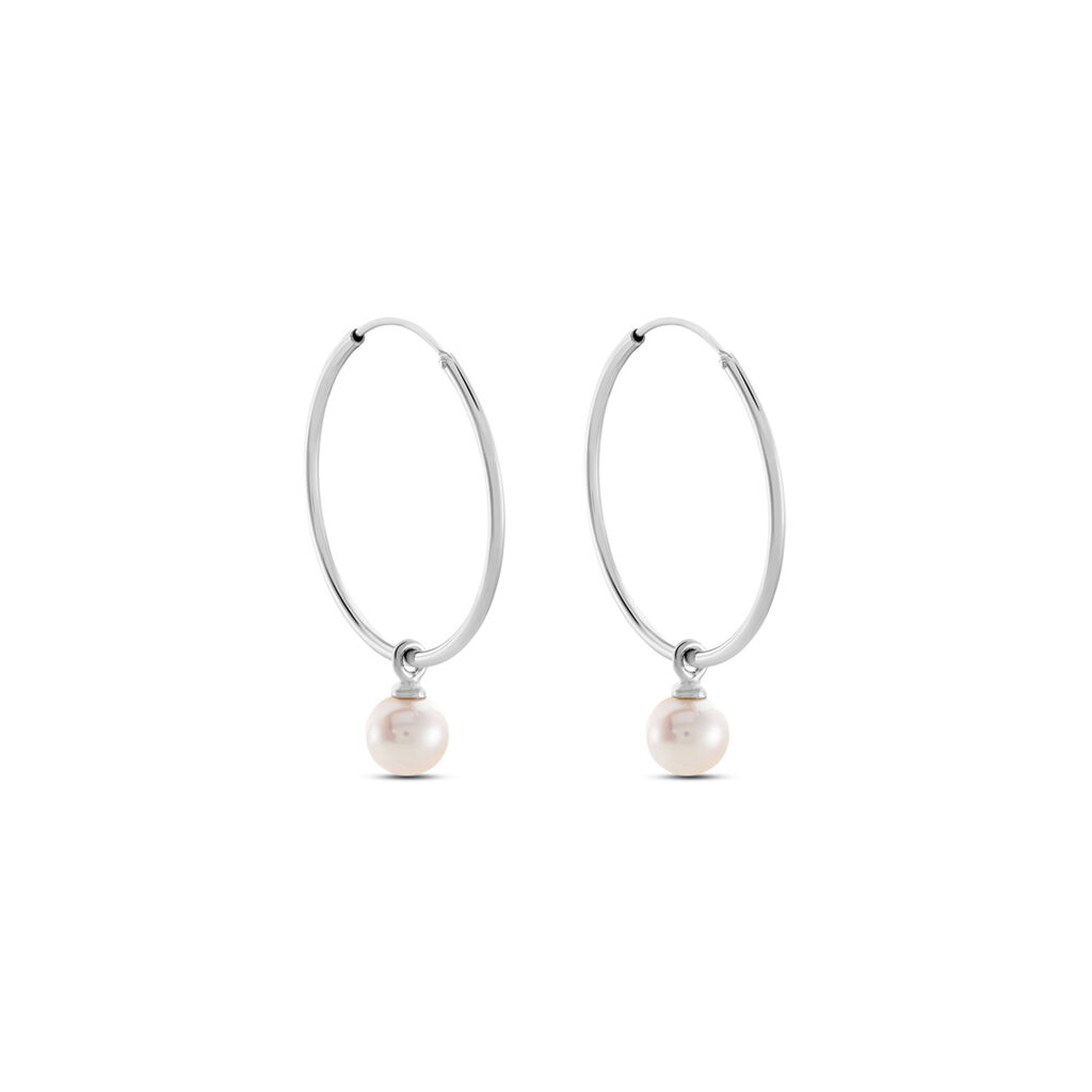 MANDY Damen Creolen Silber 925 Zuchtperle Wei&szlig;