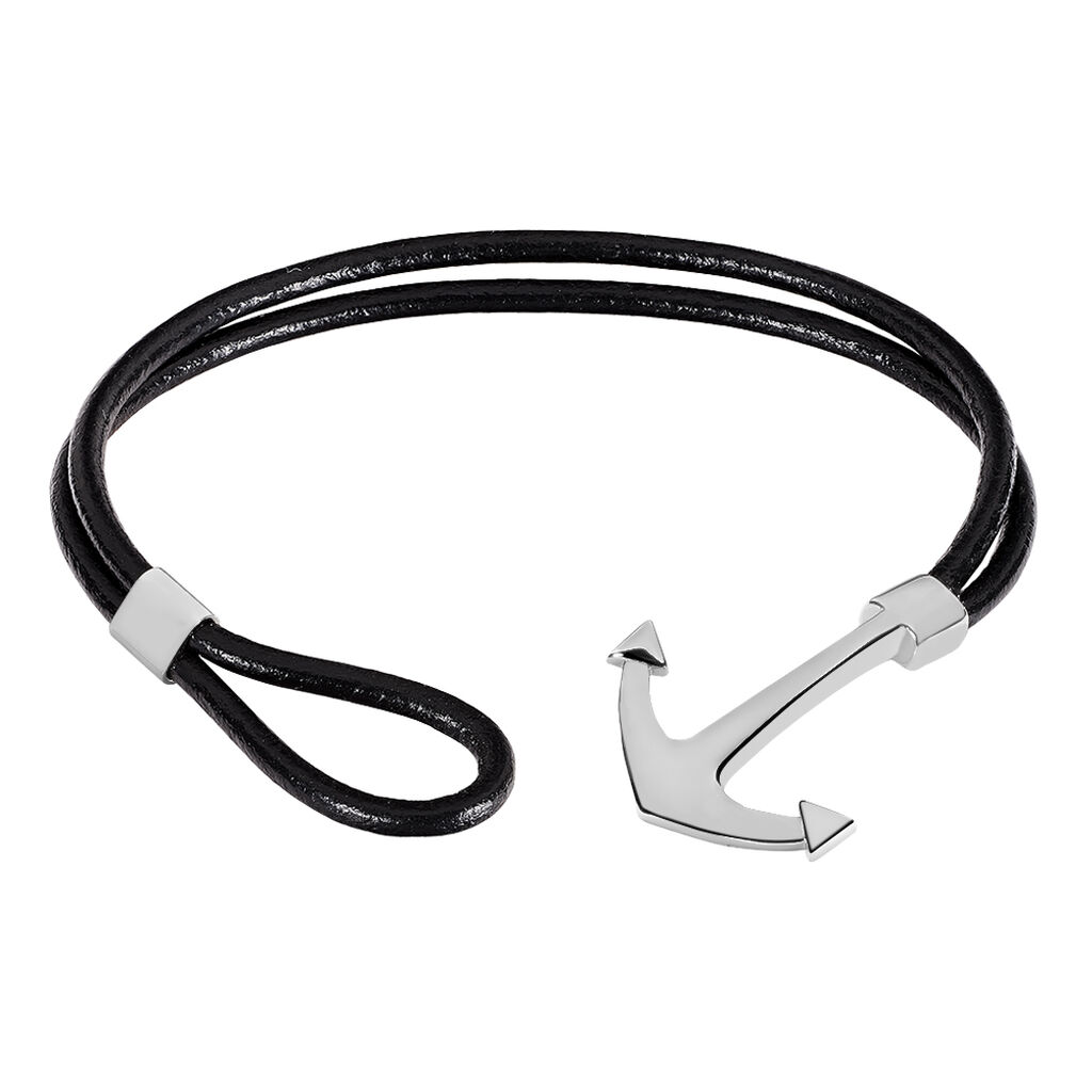 Herren Lederarmband Schwarz Edelstahl Anker -  Herren | OROVIVO