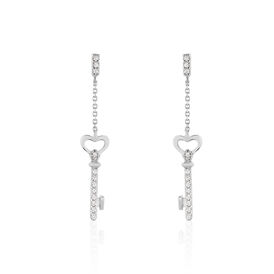 Damen Ohrstecker Lang Weißgold 375 Zirkonia Herz - Ohrstecker lang Damen | OROVIVO