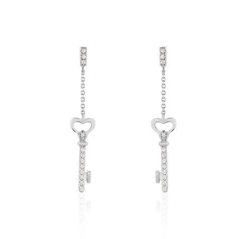 Damen Ohrstecker Lang Weißgold 375 Zirkonia Herz - Ohrringe mit Stein Damen | OROVIVO