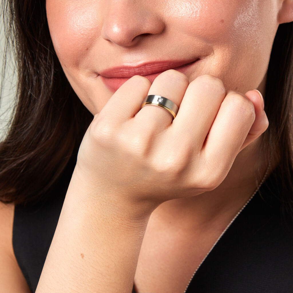 Damen Ring Edelstahl Bicolor Gold/Silber Rund Weiß Bond 60mm - Neuheiten Damen | OROVIVO