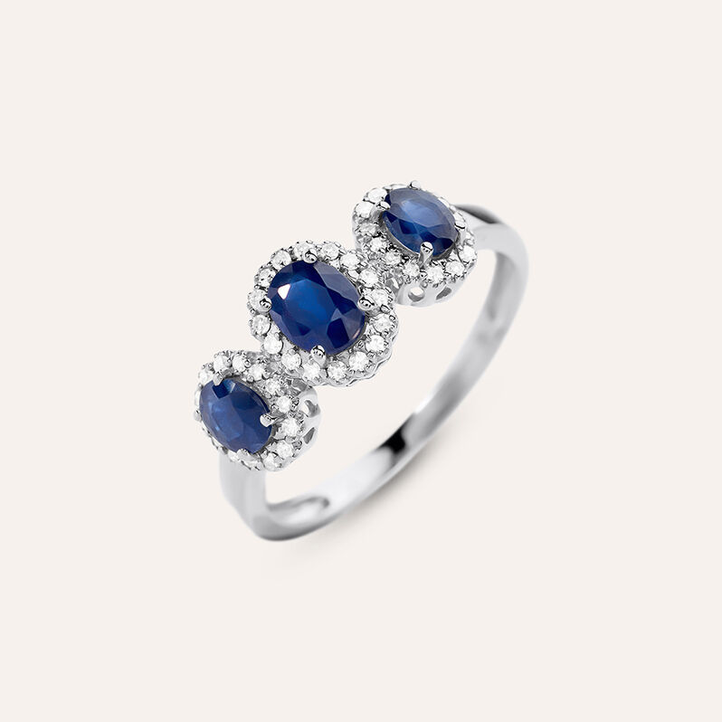 Anello Trilogy Charlotte Oro Bianco Zaffiro Diamante Diamante - Spannringe Damen | OROVIVO