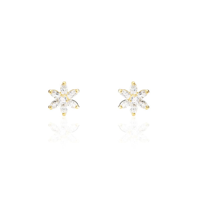 ELEANOR BLUME 6 Damen Ohrstecker Gold 375 (9 Karat) Zirkonia Wei&szlig; Blume - Ohrstecker Damen | OROVIVO