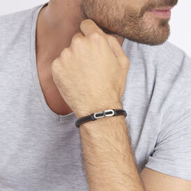 Herren Lederarmband Edelstahl Schwarz - Lederarmbänder Herren | OROVIVO