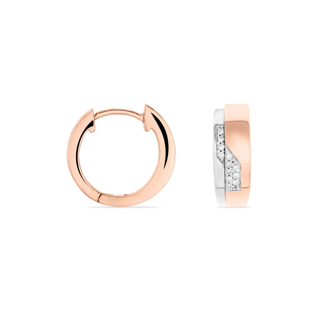 FADA Damen Creolen Gold Bicolor 375 (9 Karat) Diamant Weiß 0,04 ct, Creolen mit Stein