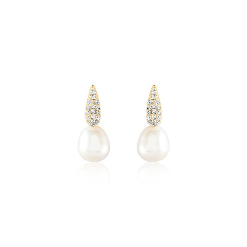 KALLI Damen Creolen Gold 585 (14 Karat) Zuchtperle Wei&szlig; 9,68 ct - Creolen Damen | OROVIVO