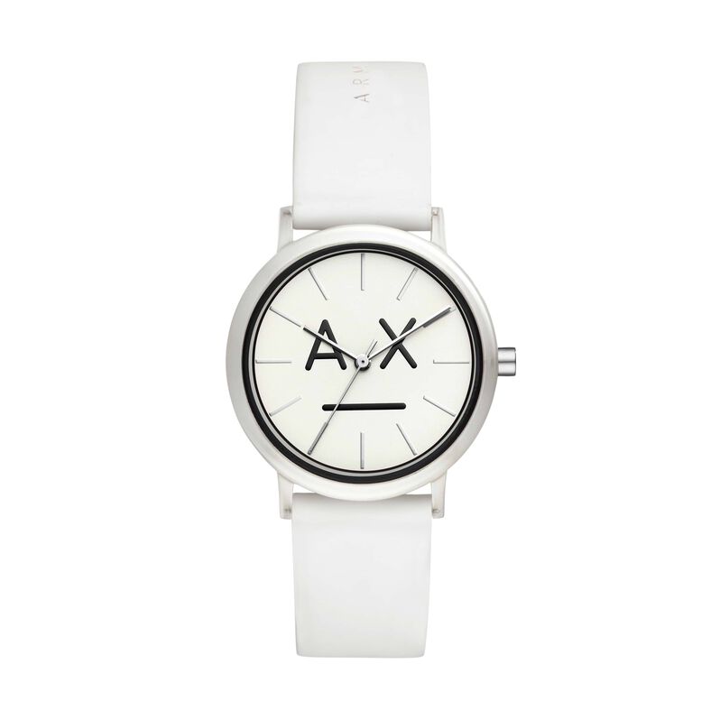 Armani Exchange orologio 3h in nylon bianco con cinturino in silicone nero e quadrante bianco - Spannringe Herren | OROVIVO