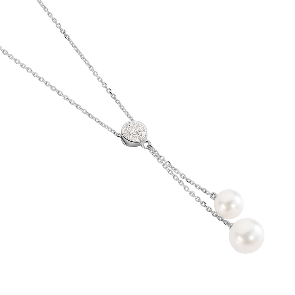 Damen Collier Weißgold 375 Zuchtperle Perlmutt Ball Rita 3 - Halsketten Damen | OROVIVO