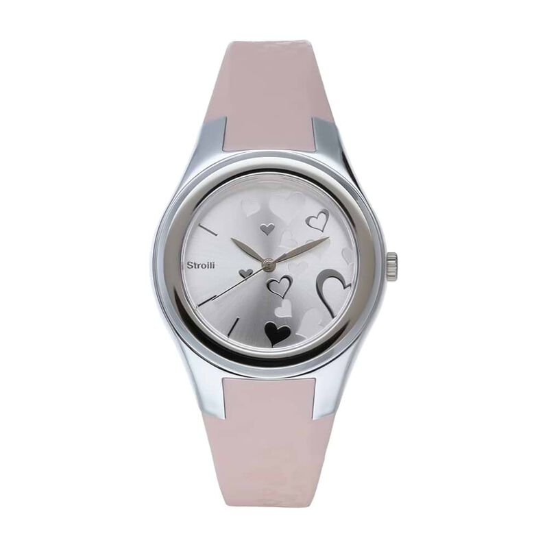 Broadway - Orologio cinturino rosa in policarbonato. quadrante e cassa argento - Spannringe Damen | OROVIVO