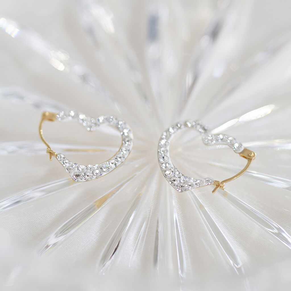 HANNELORE 5 Damen Creolen Gold 375 (9 Karat) Kristall Wei&szlig; Herz B 0,65 mm