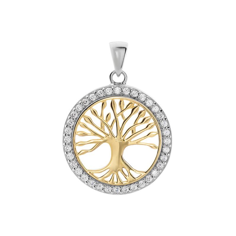 Damen Anh&auml;nger Silber Bicolor Gold/Silber 925 Zirkonia Wei&szlig; Baum B 20,2 mm - Schmuckanh&auml;nger Damen | OROVIVO