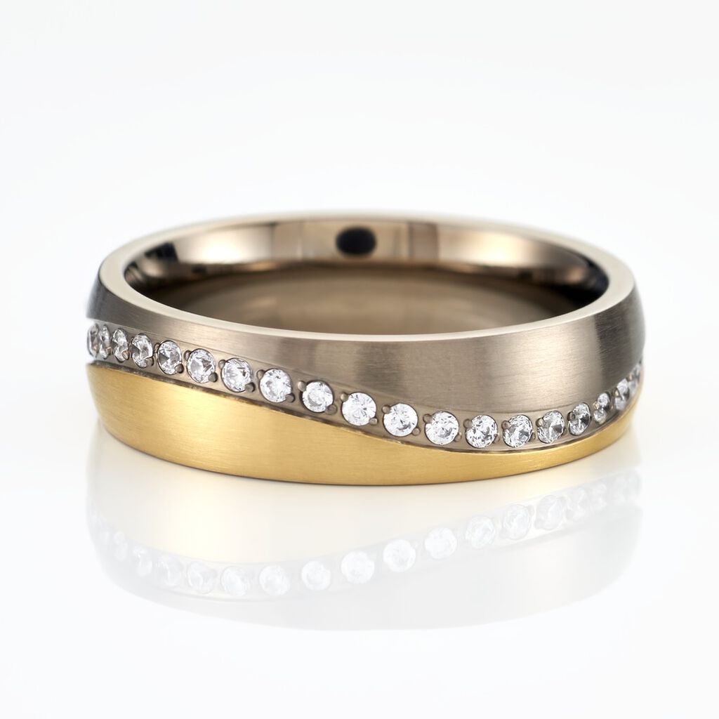 Damen Ring Titan Bicolor Gelb/Silber Zirkonia 6,00mm  - Ringe mit Stein Damen | OROVIVO