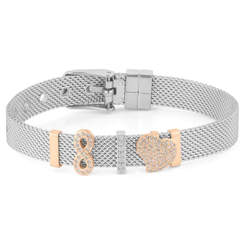 Bracciale Catena Aura Acciaio Bicolore Bianco / Rosa Cristallo - Spannringe Damen | OROVIVO
