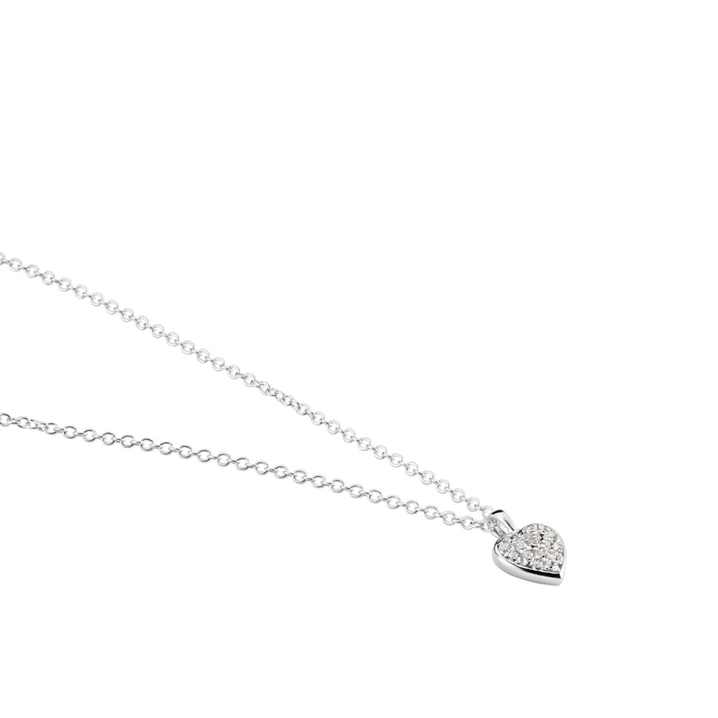 Damen Collier Silber 925 Zirkonia Wei&szlig; 0,03 ct Herz B 1,4 mm