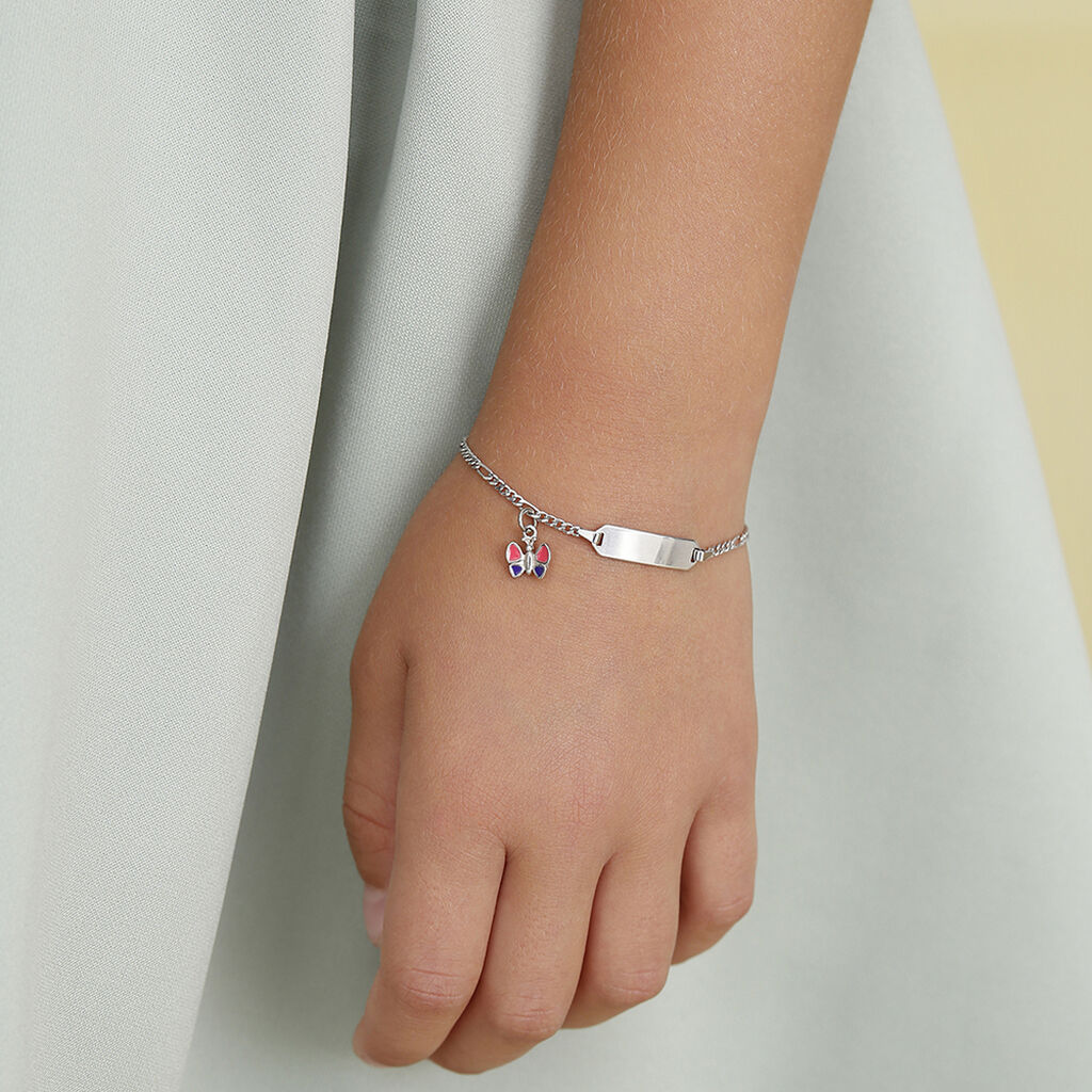 Kinder ID Armband Silber 925 Schmetterling Lila - Personalisiertes Armband Kinder | OROVIVO