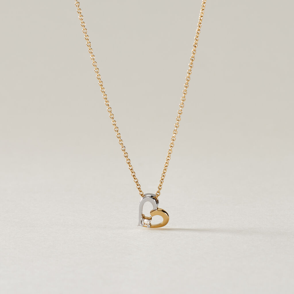 Damen Collier Gold Bicolor Gold/Silber 375 Diamant 0,03ct Herz Agnese - Halsketten Damen | OROVIVO