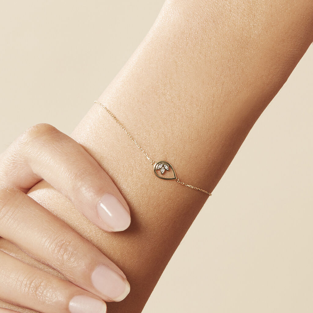 Damen Armband Gold 375 Diamant 0,01ct Tropfen Blatt Kena 0,90mm - Armbänder mit Anhänger Damen | OROVIVO