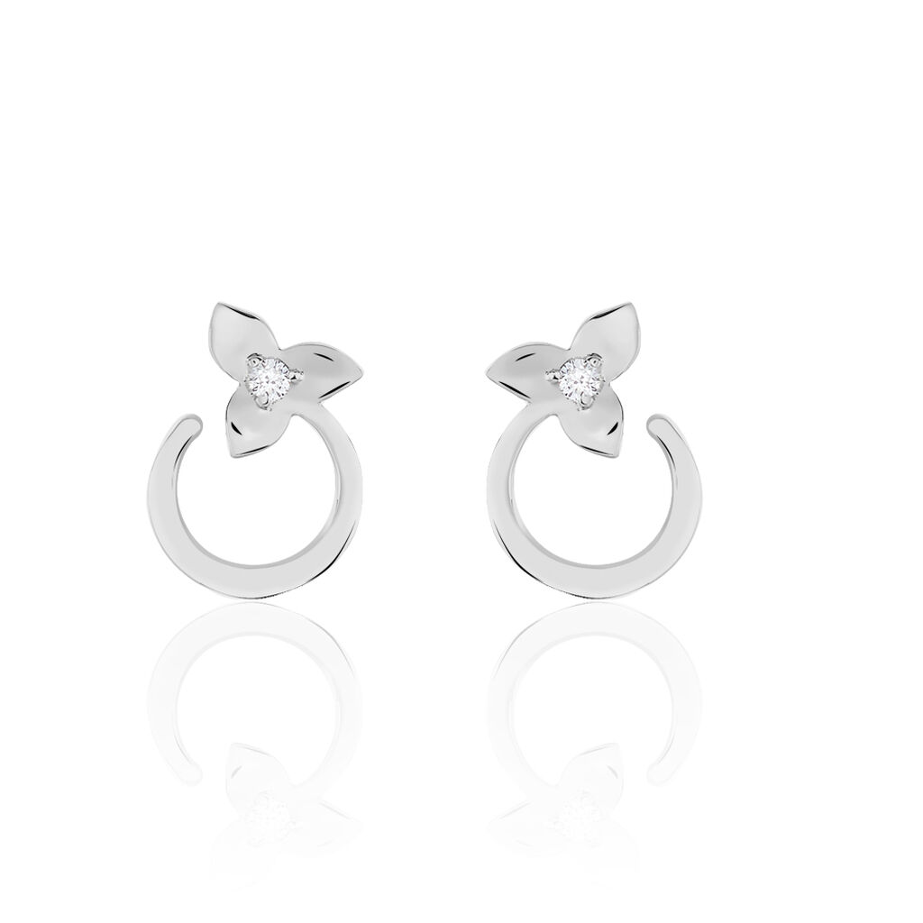 MAYA Damen Ohrstecker Wei&szlig;gold 375 (9 Karat) Diamant Wei&szlig; 0,06 ct Blume