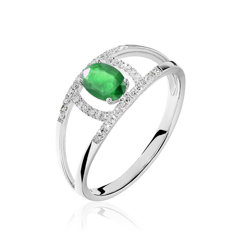 Bague Agathe Or Blanc Emeraude Et Diamant - Spannringe Damen | OROVIVO