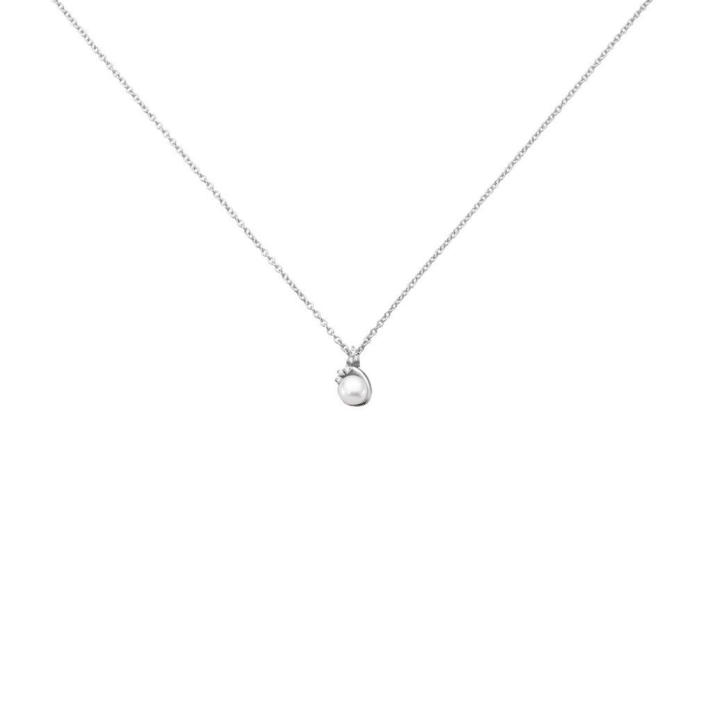 AMY 4 Damen Collier Silber 925 Zuchtperle Weiß 0,3 ct, Collier mit Stein