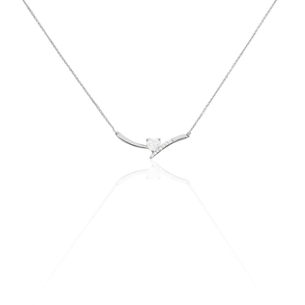 EVA Damen Collier Wei&szlig;gold 375 (9 Karat) Zirkonia Wei&szlig; 0,8 ct Herz