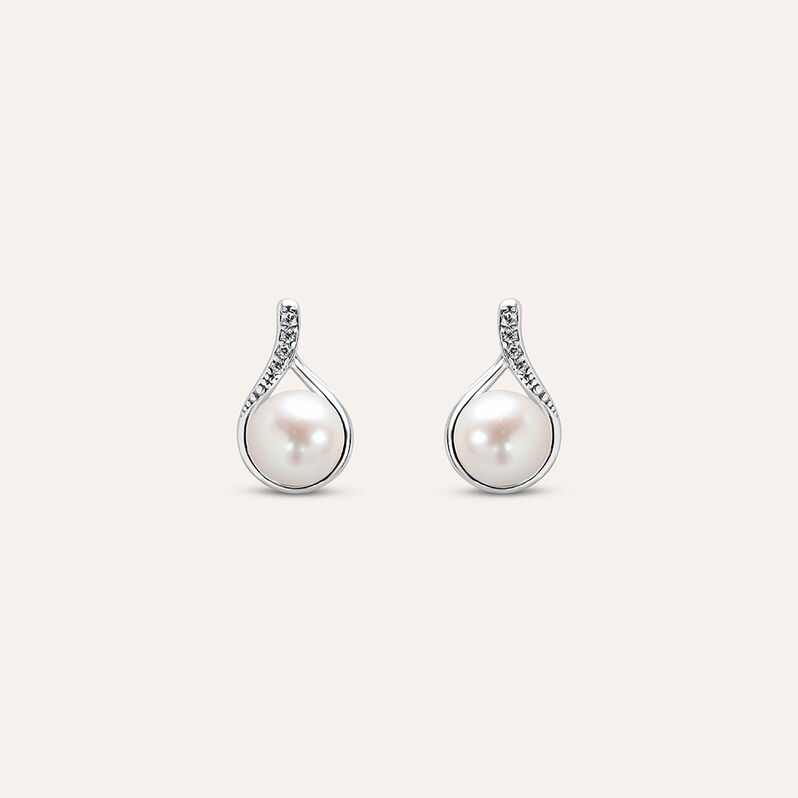 Orecchini Lobo Gabrielle Oro Bianco Perla D'Acqua Dolce Cubic Zirconia - Spannringe Damen | OROVIVO