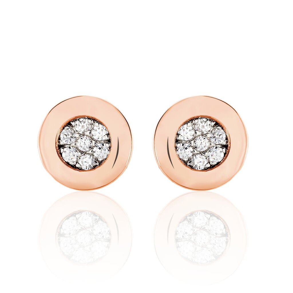 LEXI Damen Ohrstecker Rosegold 375 (9 Karat) Zirkonia Weiß Kreis, Ohrstecker mit Stein