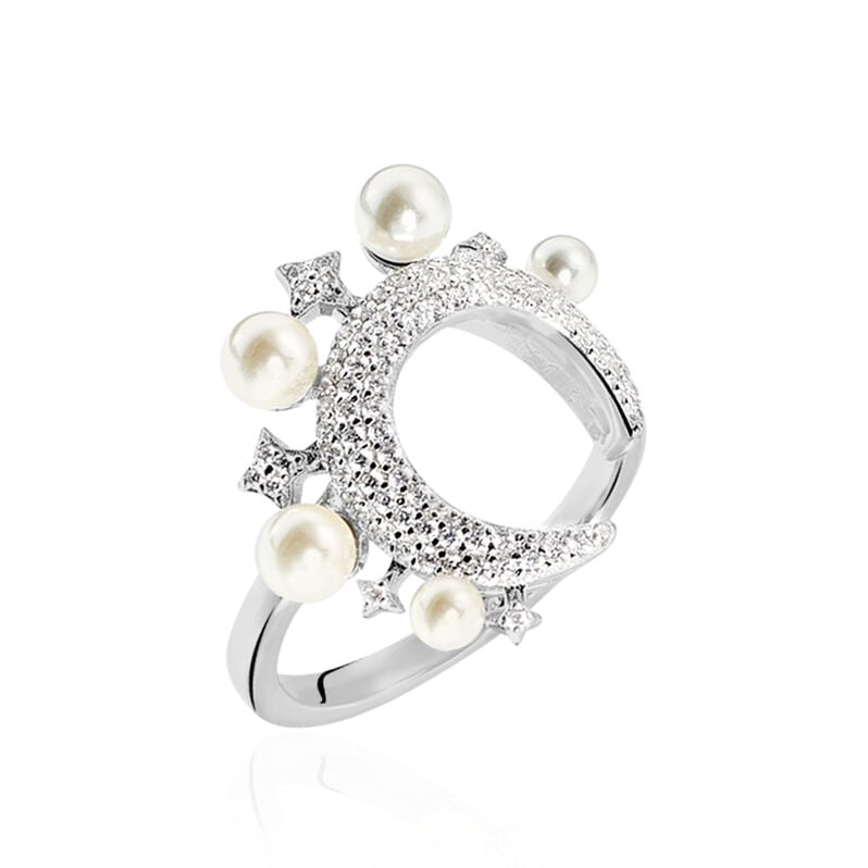 Bague Moon Argent Perle D'imitation Chrysoprase Et Oxyde De Zirconium - Spannringe Damen | OROVIVO