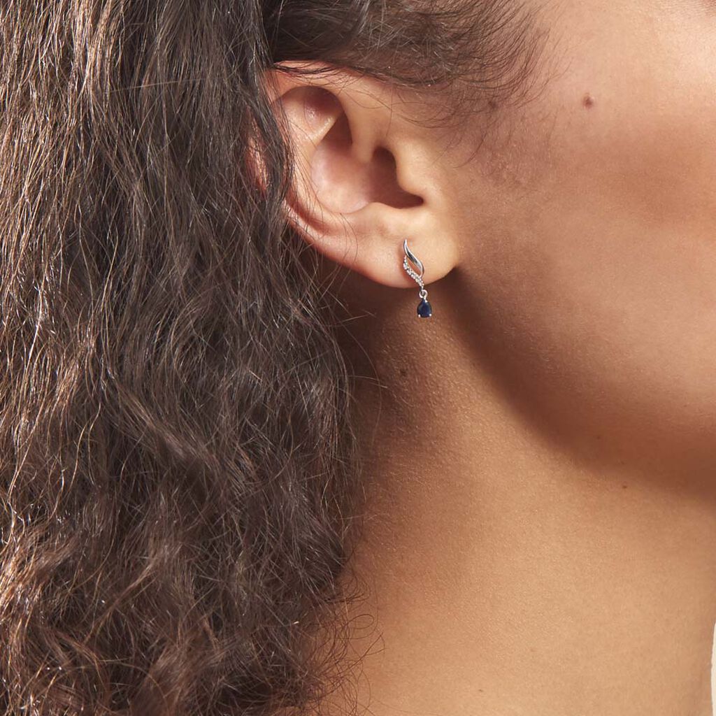 Boucles D'oreilles Puces Nolia Or Blanc Saphir Et Diamant - Spannringe Damen | OROVIVO