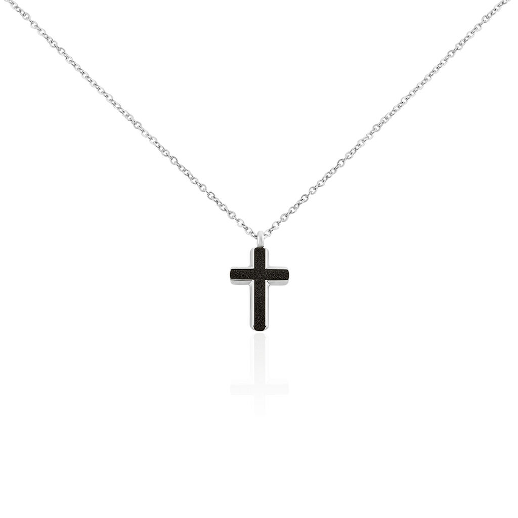 🦚 Herren Halskette Edelstahl Kreuz Schwarz, Collier ohne Stein