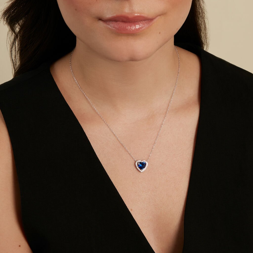 MARGOT Damen Collier Silber 925 Synthetischer Stein Blau 2,26 ct Herz B 1,2 mm