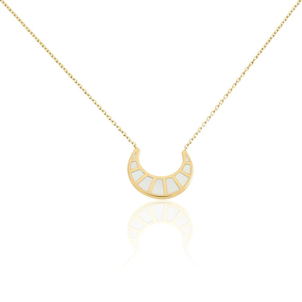 🦚 Damen Halskette Messing Gold 750 plattiert Perle, Collier mit Stein