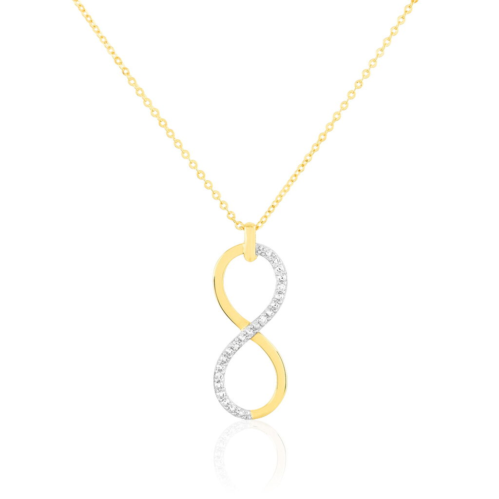 INFINO Damen Collier Gold 375 (9 Karat) Diamant Wei&szlig; 0,01 ct Unendlichkeit