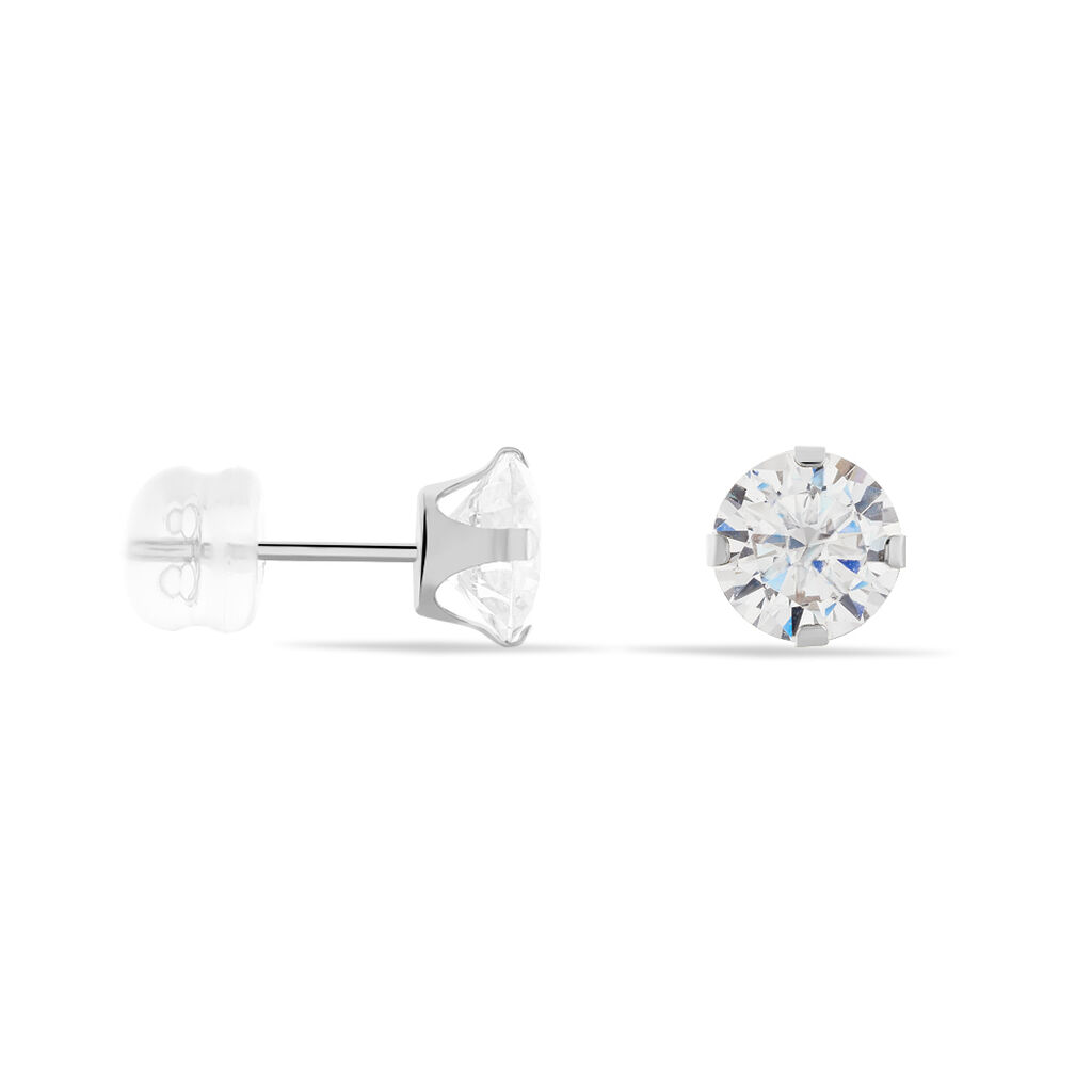 Damen Ohrstecker Weißgold 375 Zirkonia 6mm - Ohrstecker Damen | OROVIVO