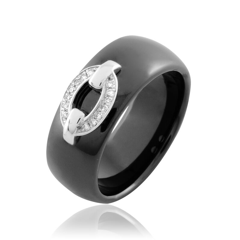 Bague Eustelleae Or Blanc Céramique Et Diamant - Spannringe Damen | OROVIVO