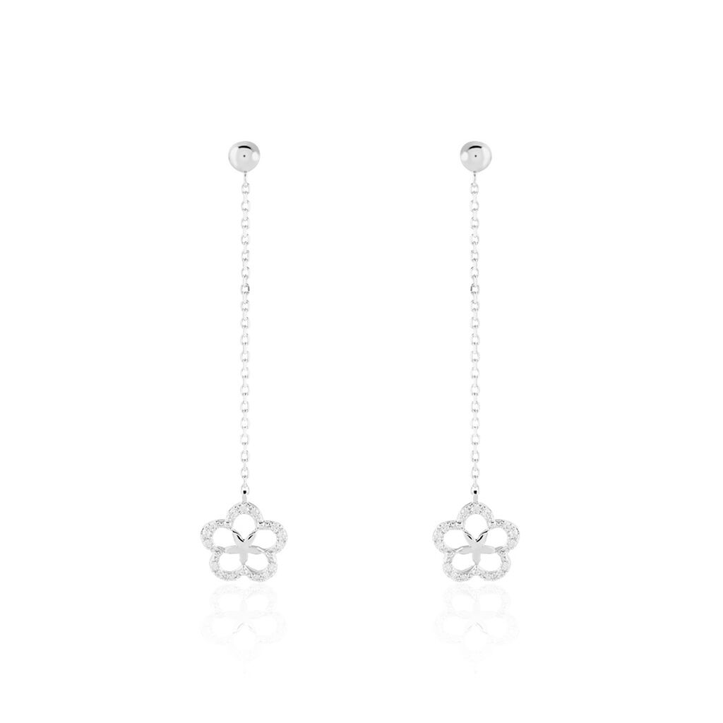 Boucles D'oreilles Or Weiss Shareen Pendantes Fleur Diamants - Spannringe Damen | OROVIVO