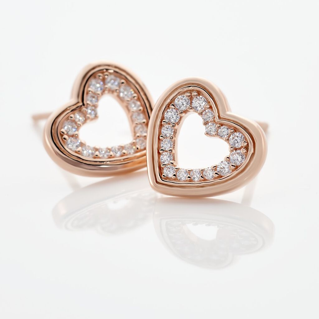 THIPHANIA Damen Ohrstecker Silber rosevergoldet 925 Zirkonia Wei&szlig; Herz