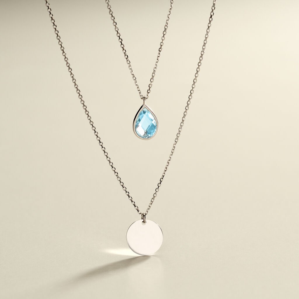 MODOU 2 Damen Collier Wei&szlig;gold 375 (9 Karat) Topas Blau 0,12 ct Tropfen