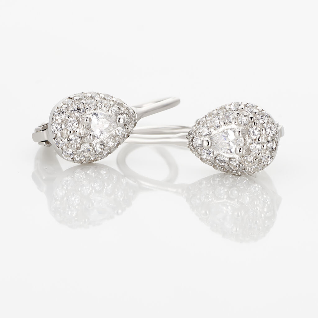 FEYZA Damen Ohrringe Lang Silber 925 Zirkonia Wei&szlig; Tropfen