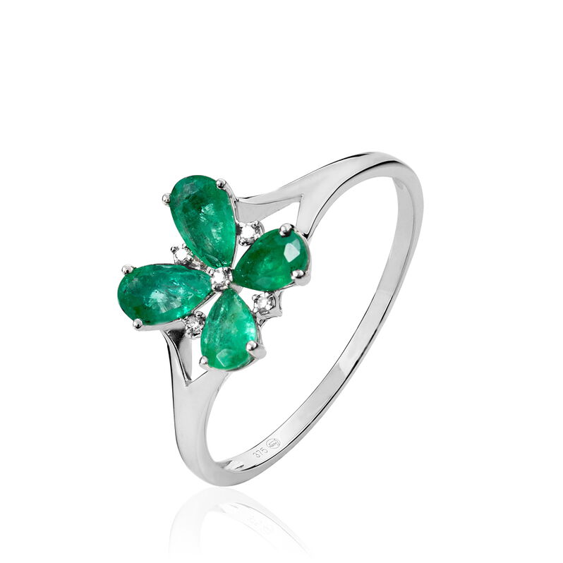 Bague Or Blanc Emeraude Et Diamant - Spannringe Damen | OROVIVO
