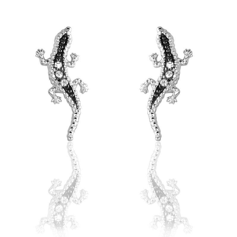 OYA Damen Ohrstecker Silber 925 Zirkonia Wei&szlig; 0,01 ct Eidechse - Ohrstecker Damen | OROVIVO