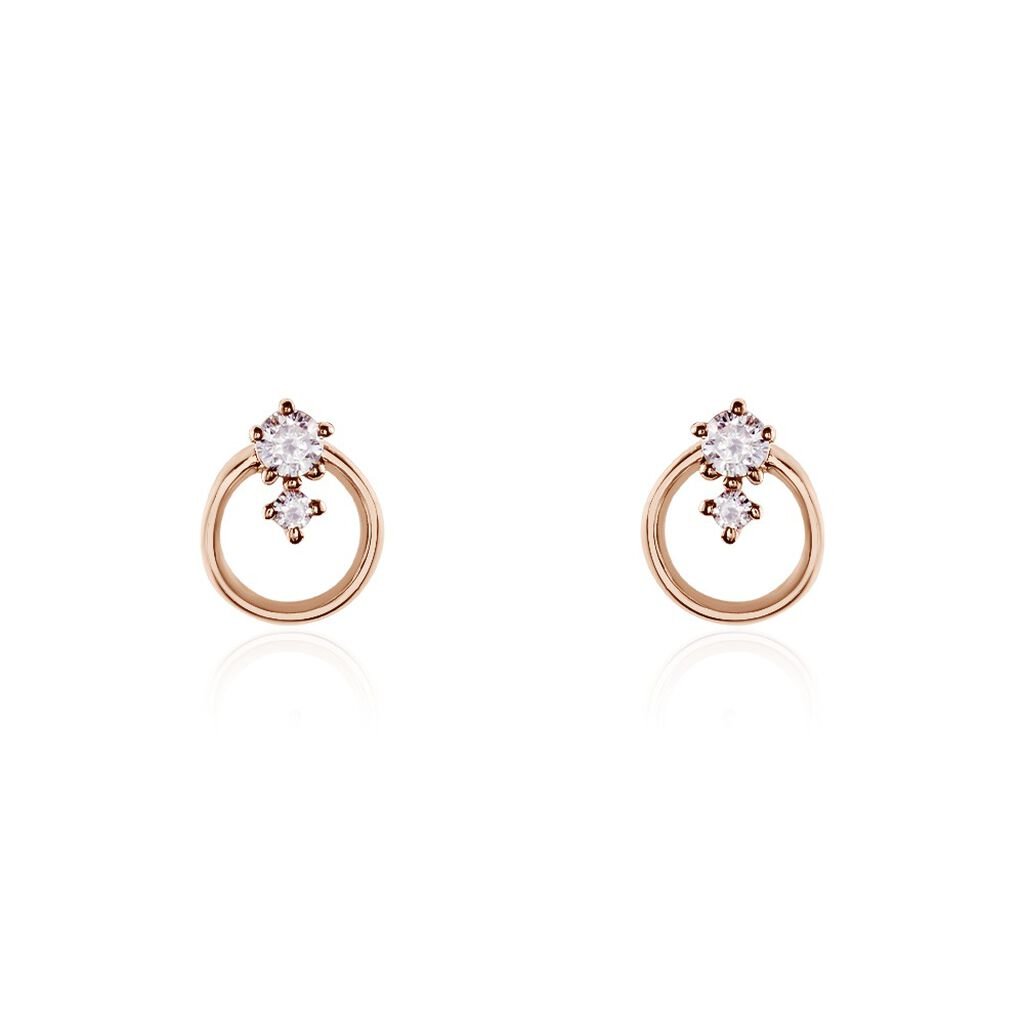 HALEY Damen Ohrstecker Rosegold 375 (9 Karat) Zirkonia Weiß Kreis, Ohrschmuck mit Stein