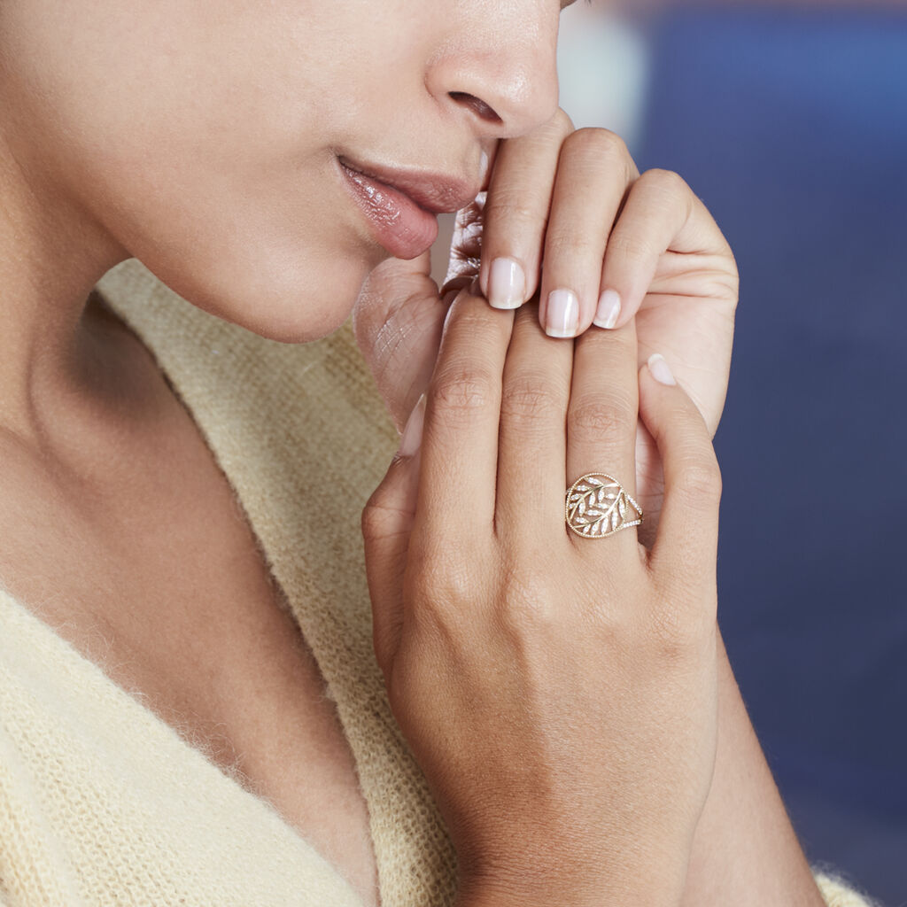 Bague Or Jaune Lucianise Feuille Oxyde - Spannringe Damen | OROVIVO