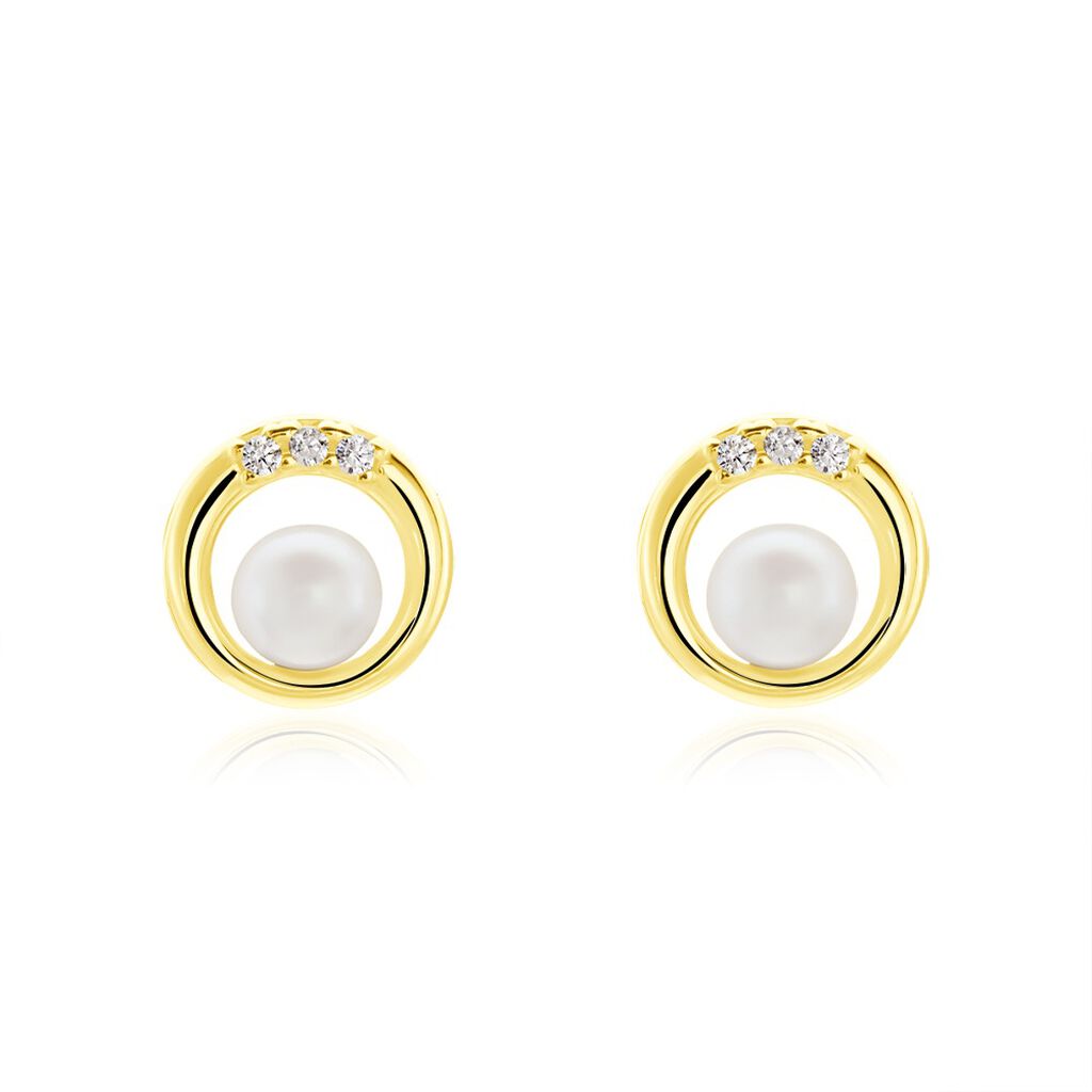 Thumbnail - Damen Ohrstecker Gold 375 Zuchtperle Zirkonia Kreis Isabella, Ohrstecker mit Stein